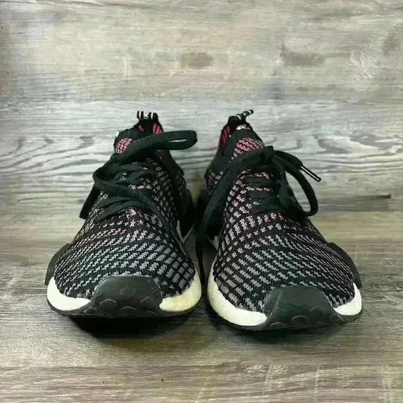 Adidas NMD R1 STLT Primeknit Sneakers Black Solar Pink Men’s 10.5 - Picture 2 of 11